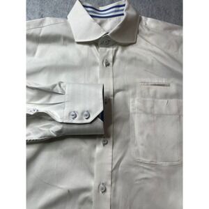 iTailor Mens L White Button Down Dress Shirt Tailor Made 100% Cotton Long Sleeve